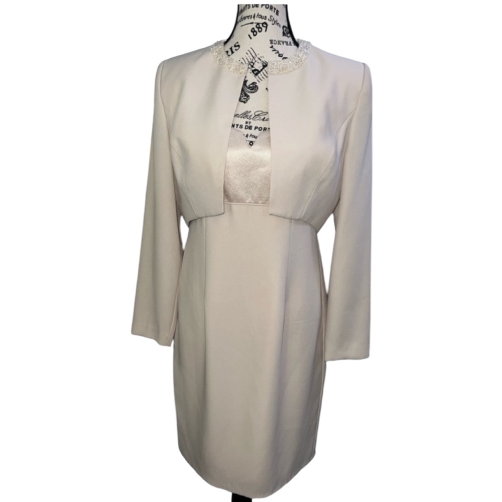 Vintage Cream Sheath Dress & Pearl Bolero Jacket Set